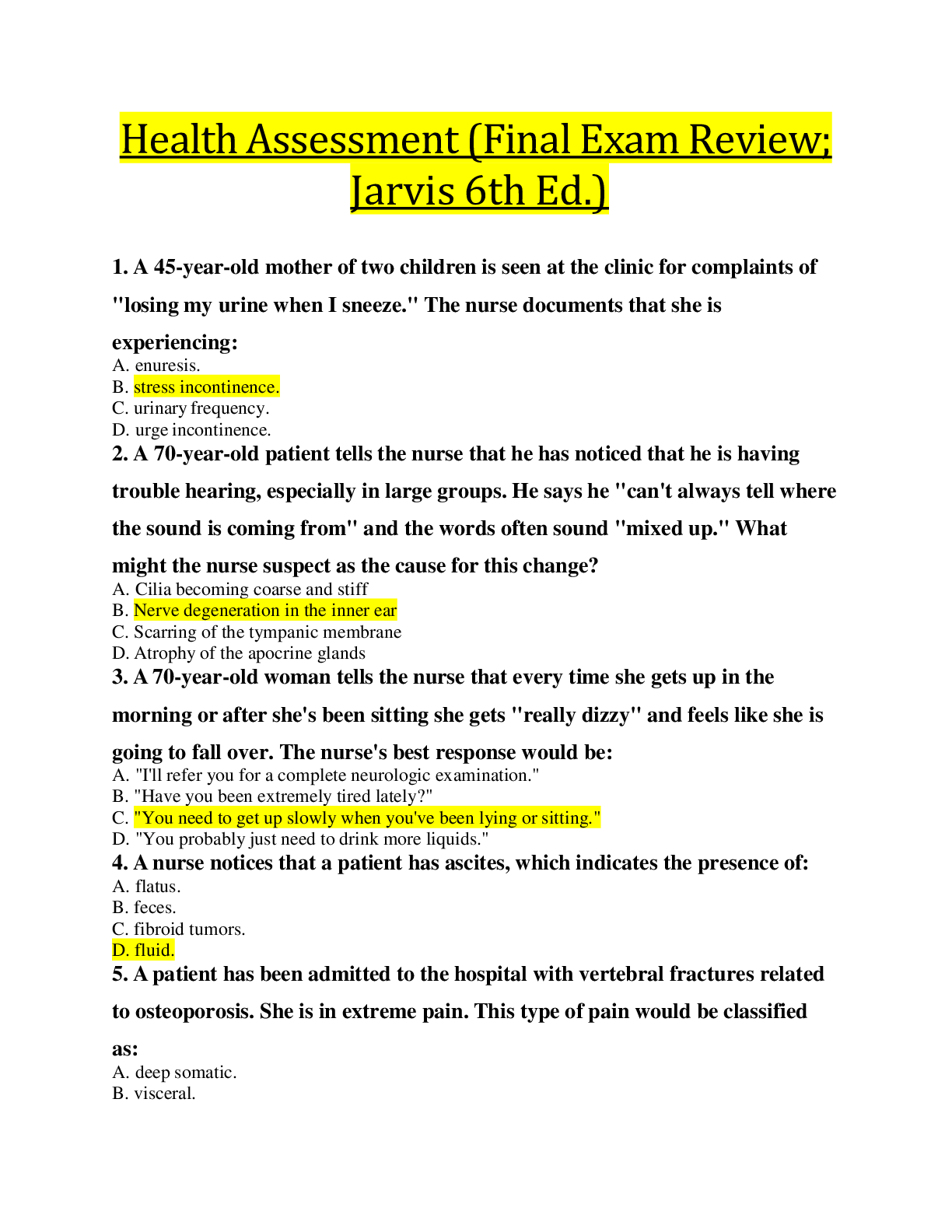 Preview image for University of Texas - N224 Health Assessment Final Exam Review Jarvis